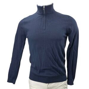 Reiss Men's Blue Wool Turtleneck Long Sleeve 1/4 Zip Sweatshirt Sweater Top S